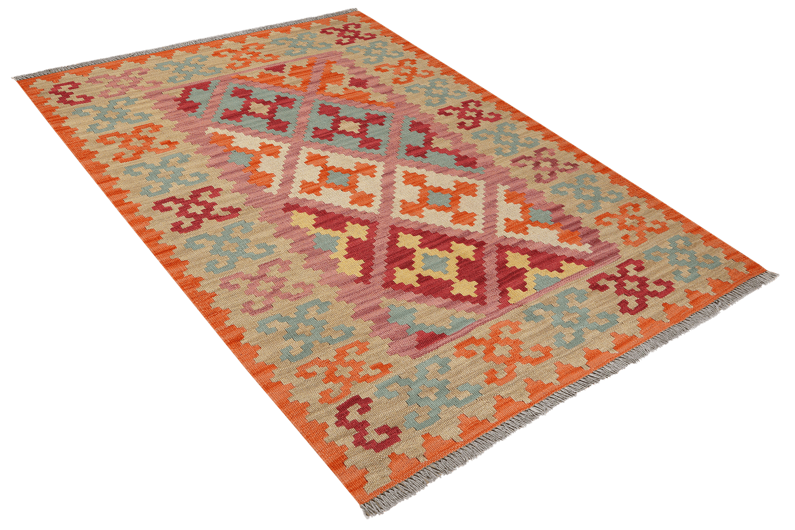 Kelim Gashgai — Handmade, 122x166 cm, Pink, 100% Virgin Wool | View 4