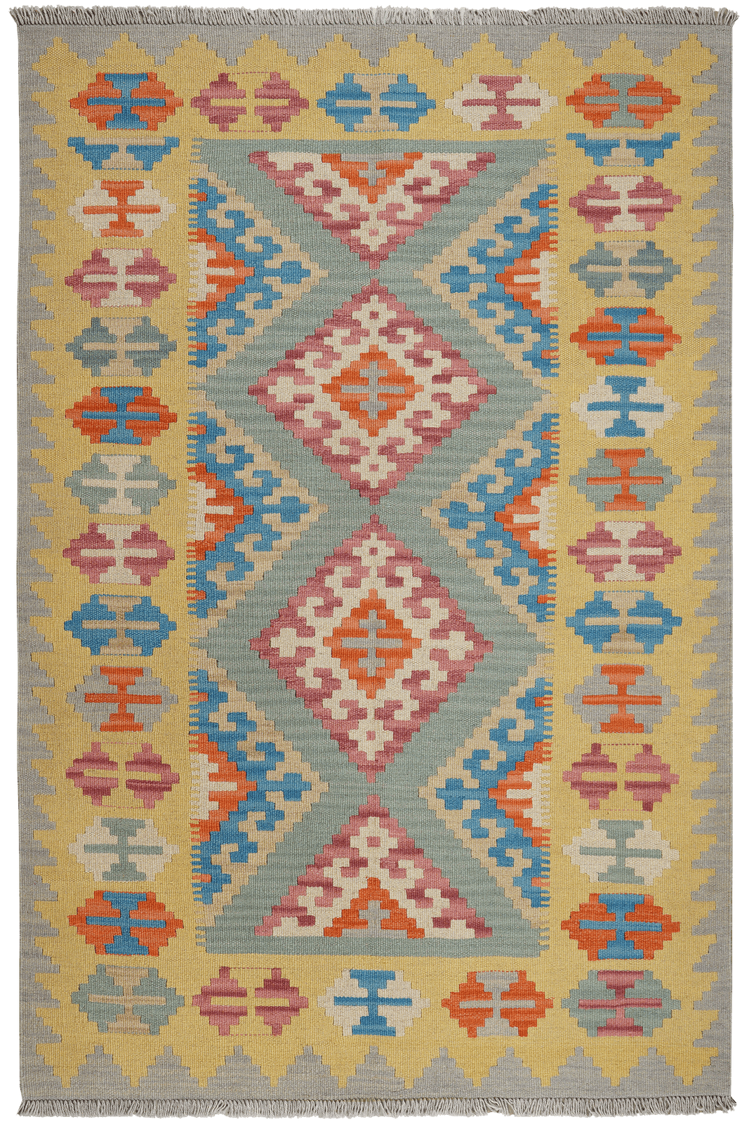 Kelim Gashgai — Handmade, 123x185 cm, Green, 100% Virgin Wool | Main view