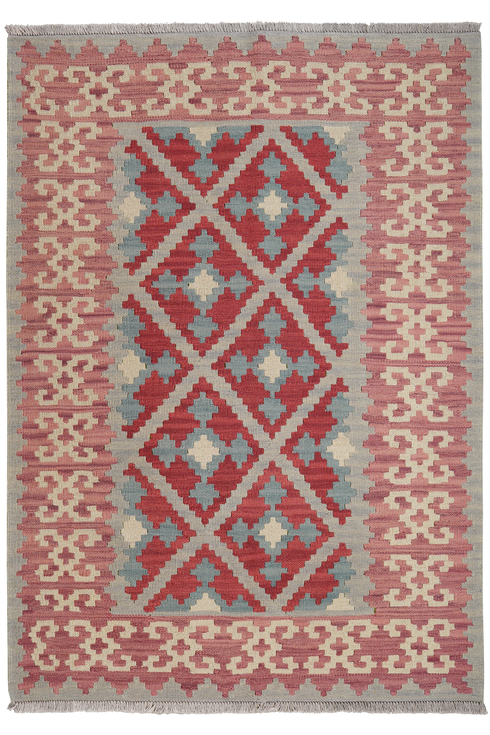 Kelim Gashgai — Handgefertigt, 174x125 cm, Rosa, 100% Virgin Wool | Main view