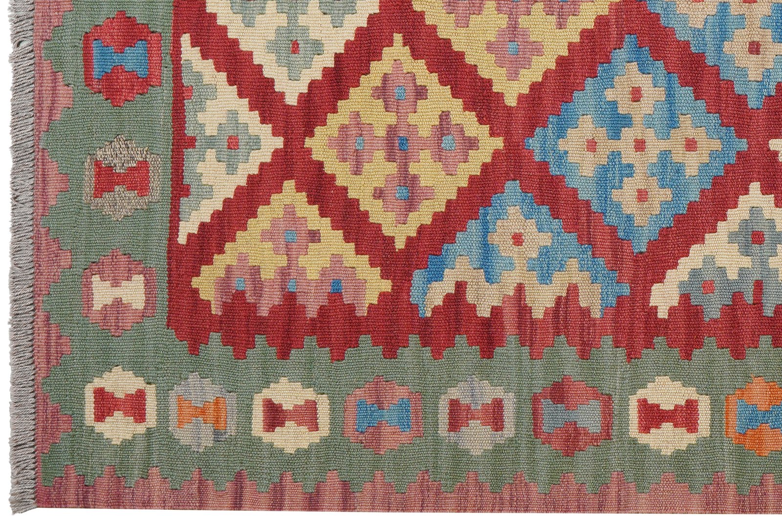 Kelim Gashgai — Handmade, 122x177 cm, Red, 100% Virgin Wool | View 3