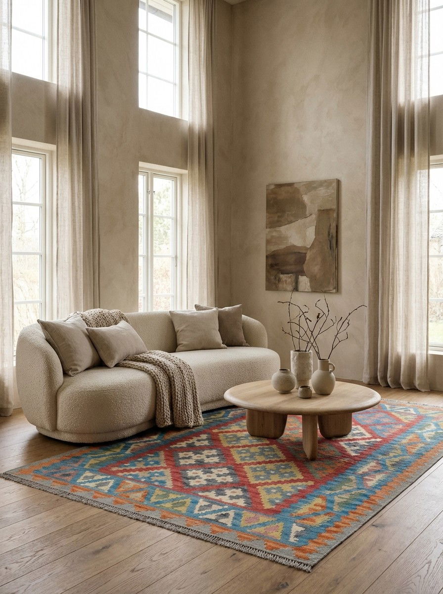 Kelim Gashgai — Handgefertigt, 177x127 cm, Blau, 100% Virgin Wool | Detail view