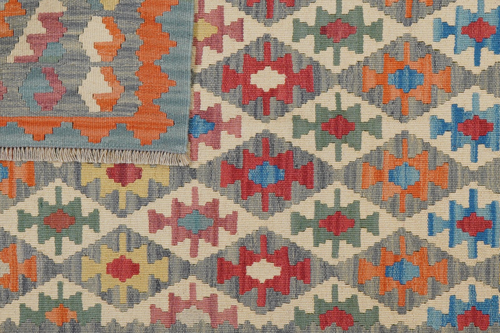 Kelim Gashgai — Handmade, 127x180 cm, Grey, 100% Virgin Wool | View 6