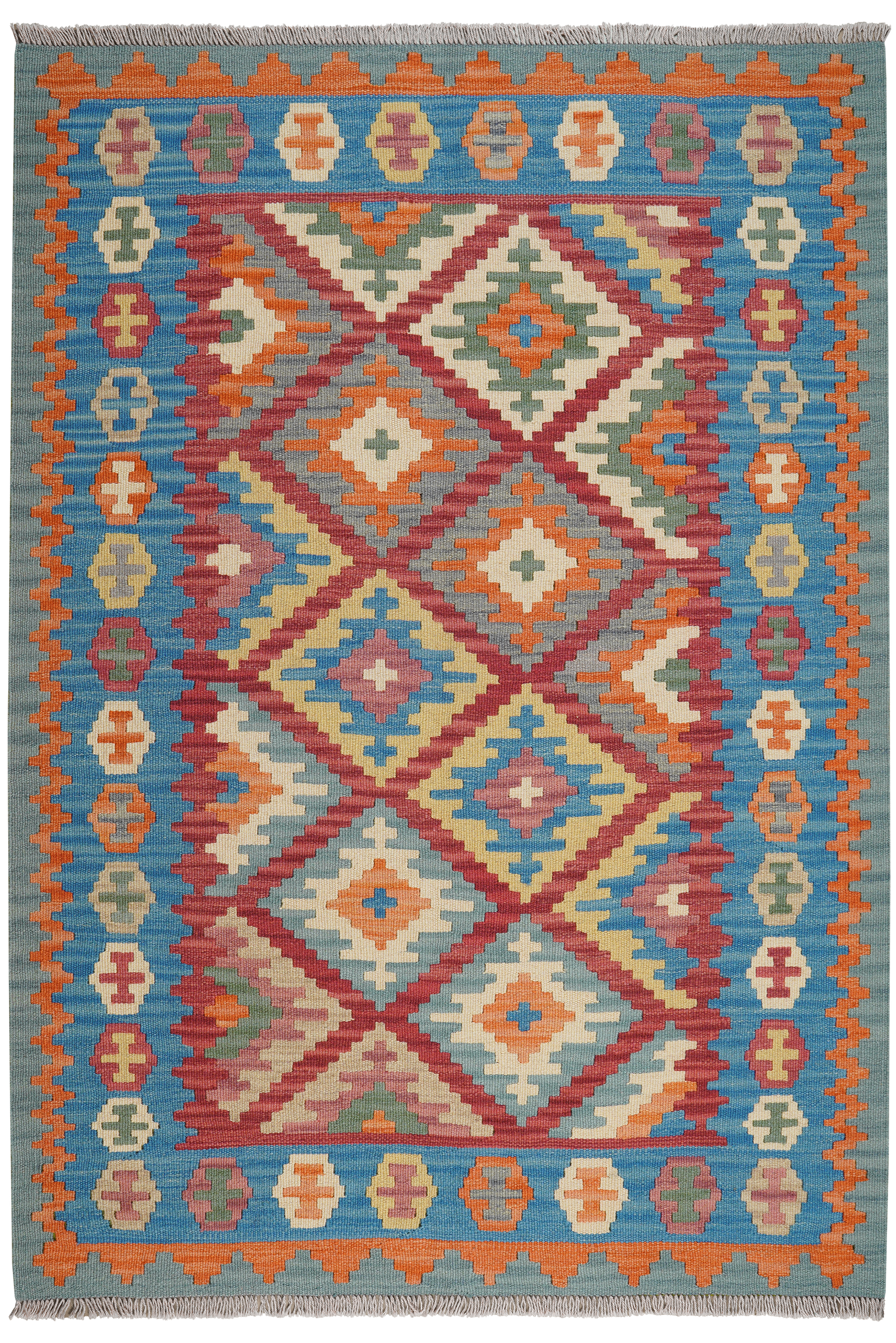 Kelim Gashgai — Handgefertigt, 181x127 cm, Blau, 100% Virgin Wool | Main view