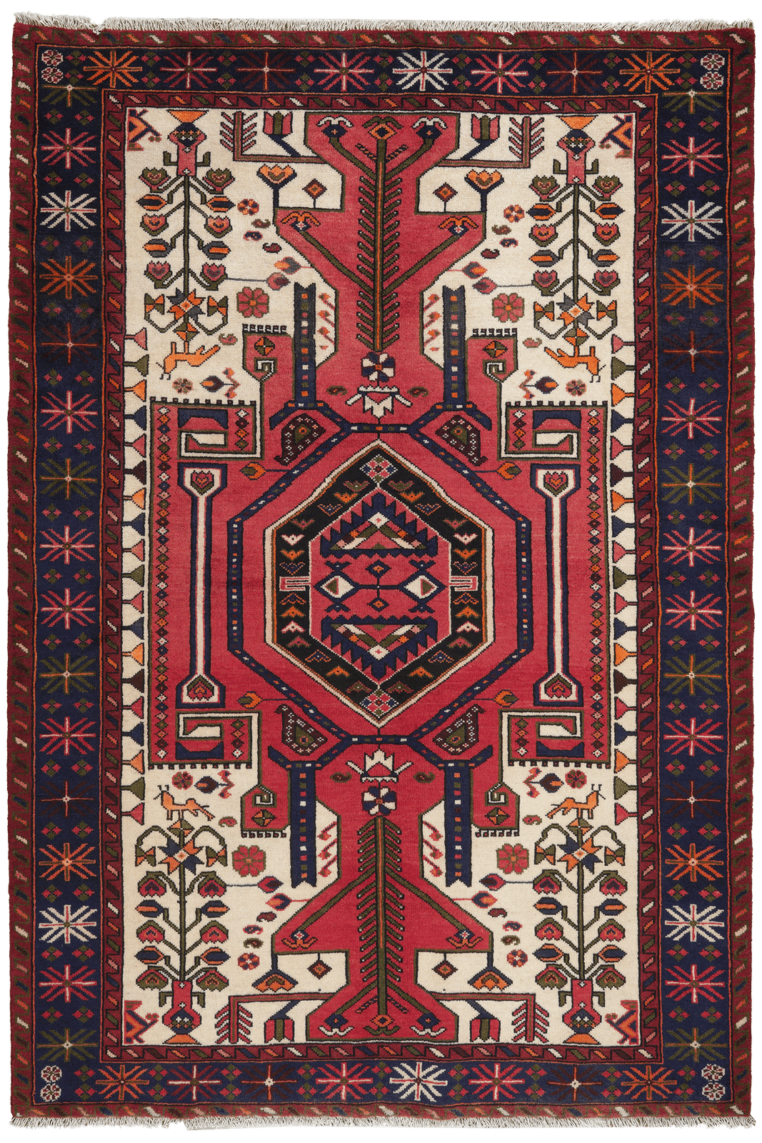 Saveh — Hand-knotted, 144x212 cm, Red, 100% Virgin Wool | Main view