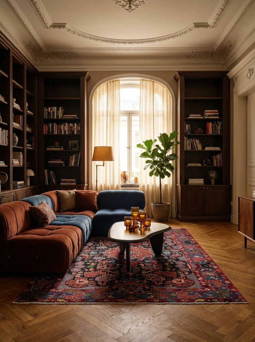 Nahavand — Handgefertigt, 235x157 cm, Blau, 100% Virgin Wool | Back view