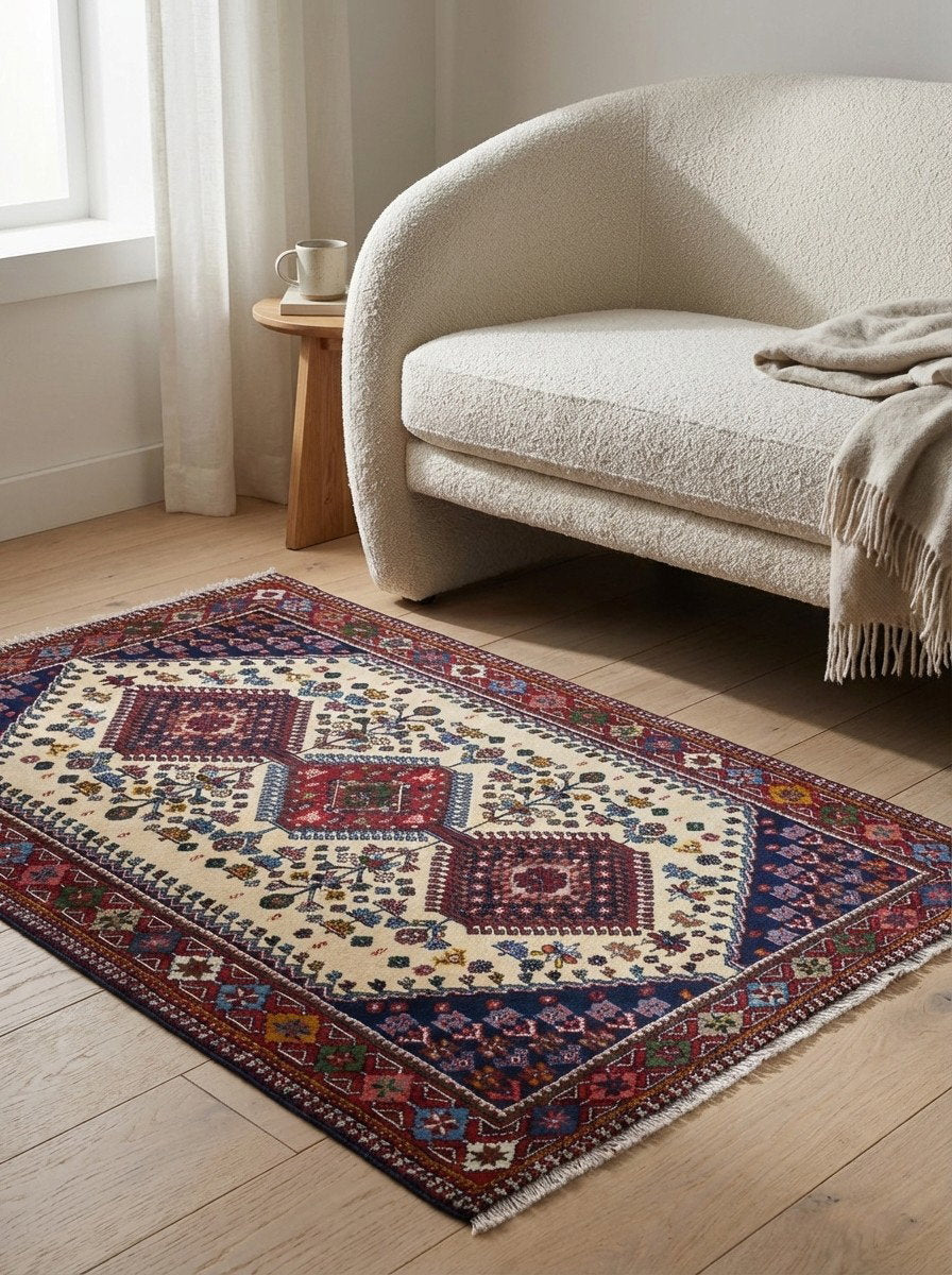 Yalameh — Handgefertigt, 155x113 cm, Rot, 100% Virgin Wool | Detail view