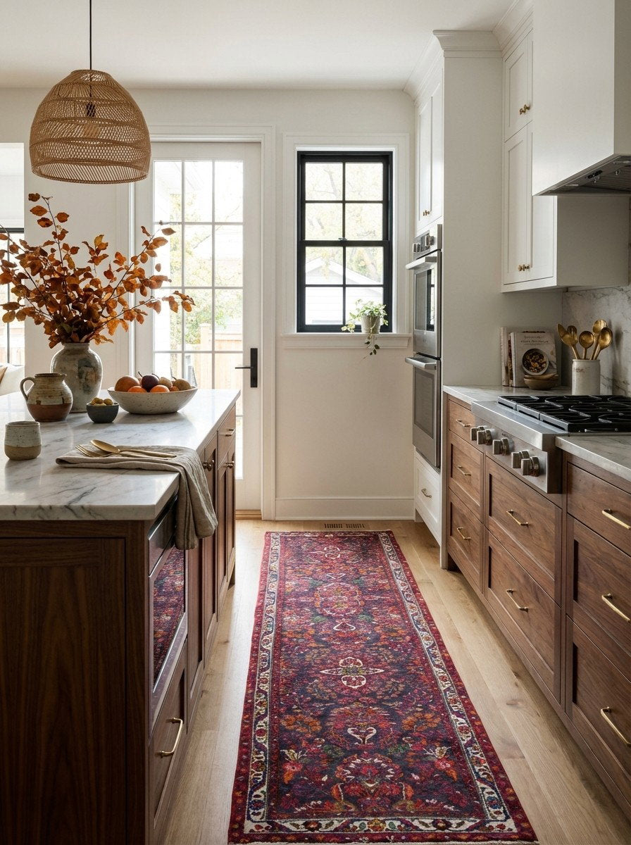 Mehreban — Handgefertigt, 410x87 cm, Beige, 100% Virgin Wool | Back view