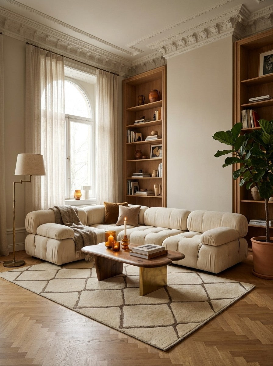 Gabbeh — Hand-knotted, 148x190 cm, Beige, 100% Virgin Wool | Back view