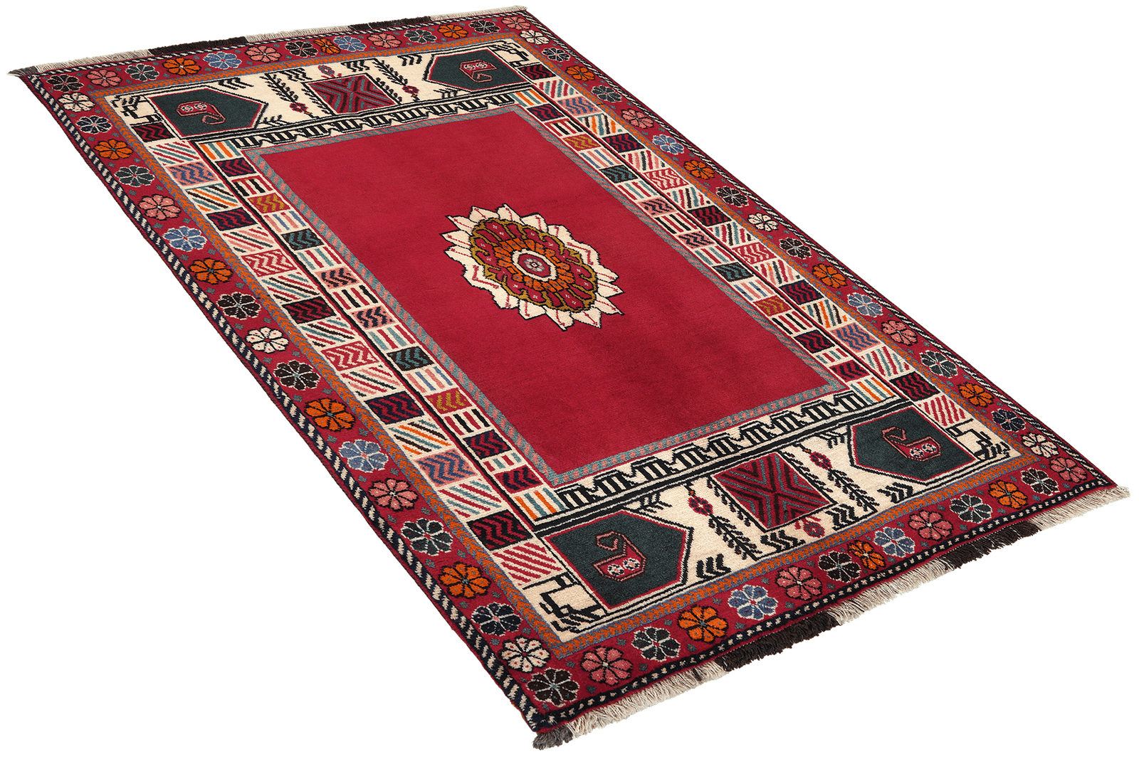 Gashgai — Hand-knotted, 108x159 cm, Red, 100% Virgin Wool | View 4