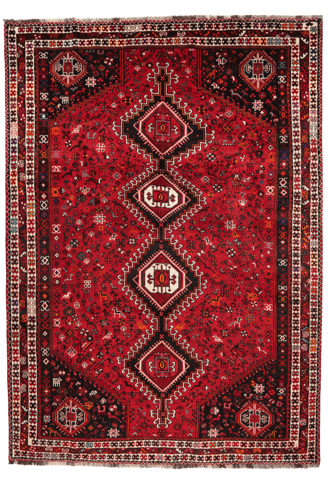 Shiraz — Hand-knotted, 227x318 cm, Red, 100% Virgin Wool | Main view