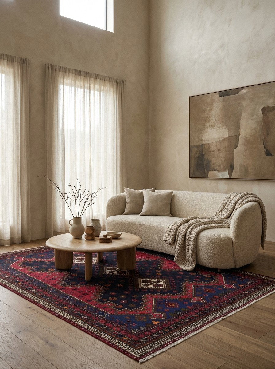 Afshar — Handgefertigt, 242x174 cm, Beige, 100% Virgin Wool | Detail view