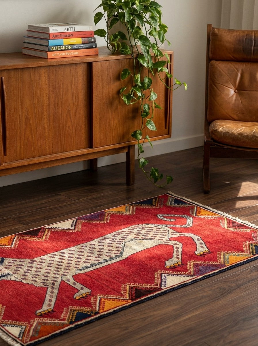 Gashgai — Hand-knotted, 103x180 cm, Red, 100% Virgin Wool | Back view