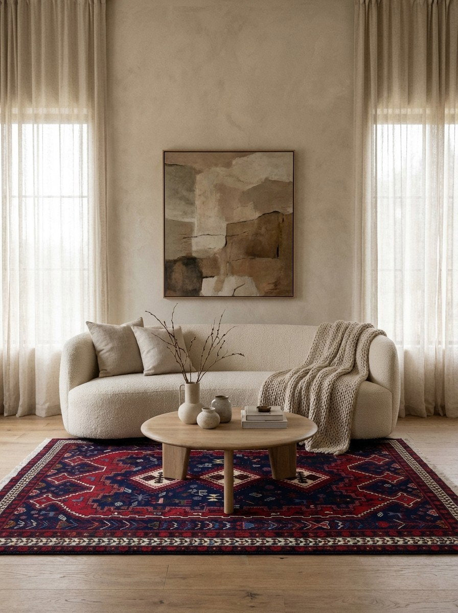 Afshar — Handgefertigt, 195x135 cm, Beige, 100% Virgin Wool | Detail view