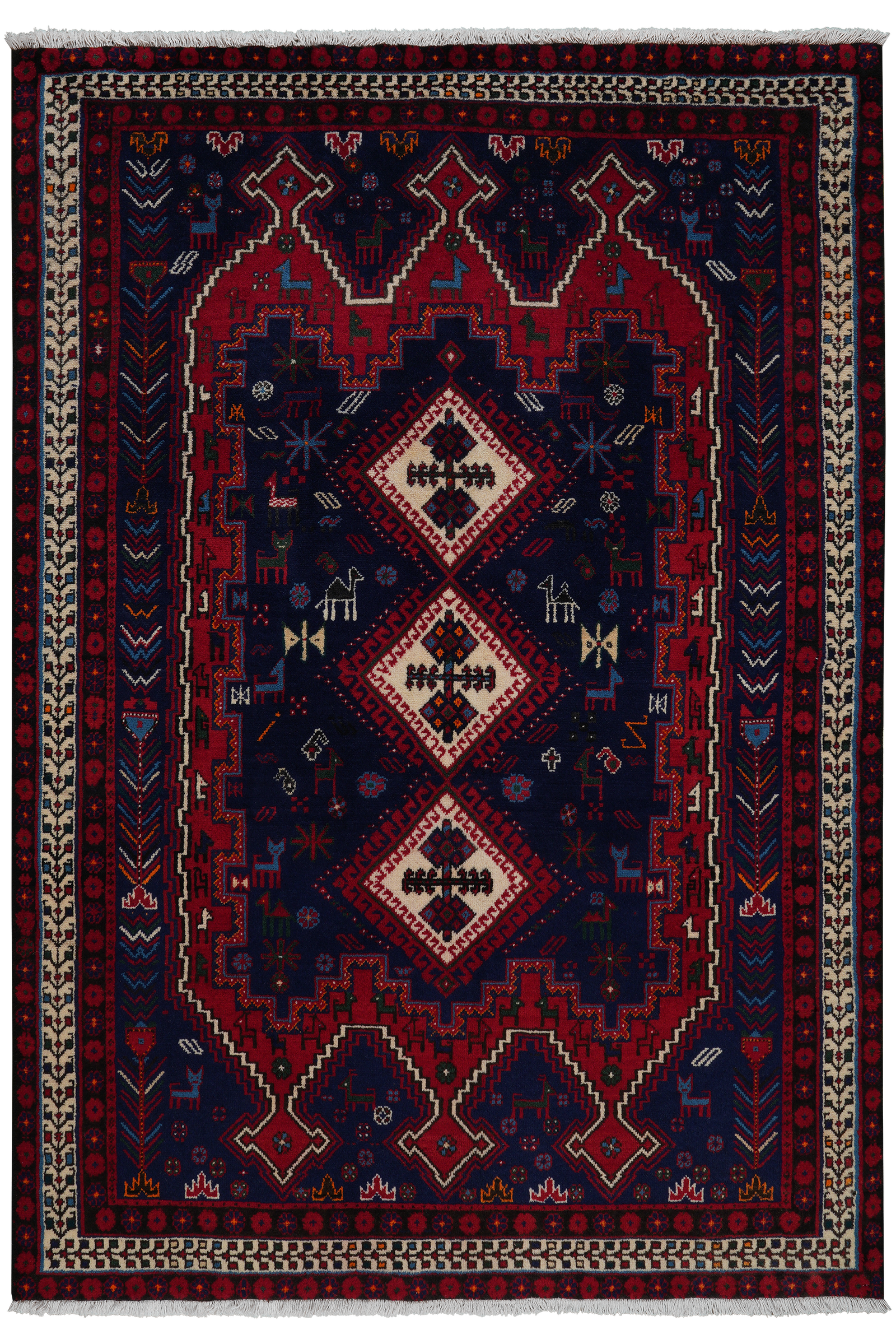 Afshar — Handgefertigt, 195x135 cm, Beige, 100% Virgin Wool | Main view