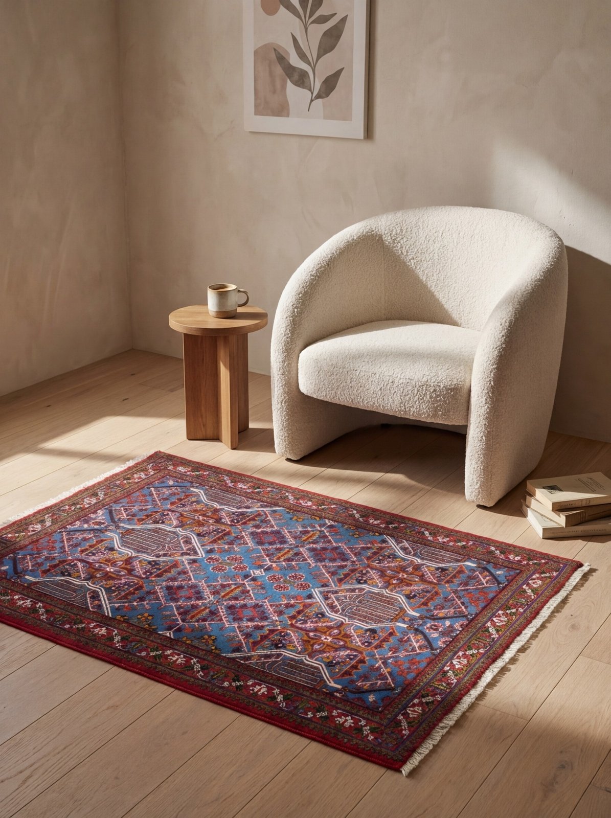 Meymeh — Hand-knotted, 110x158 cm, Blue, 100% Virgin Wool | Detail view