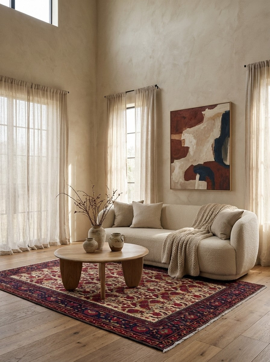 Afshar — Hand-knotted, 167x238 cm, Beige, 100% Virgin Wool | Detail view