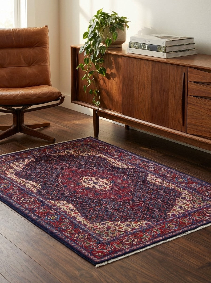 Sarough — Hand-knotted, 106x153 cm, Blue, 100% Virgin Wool | Back view