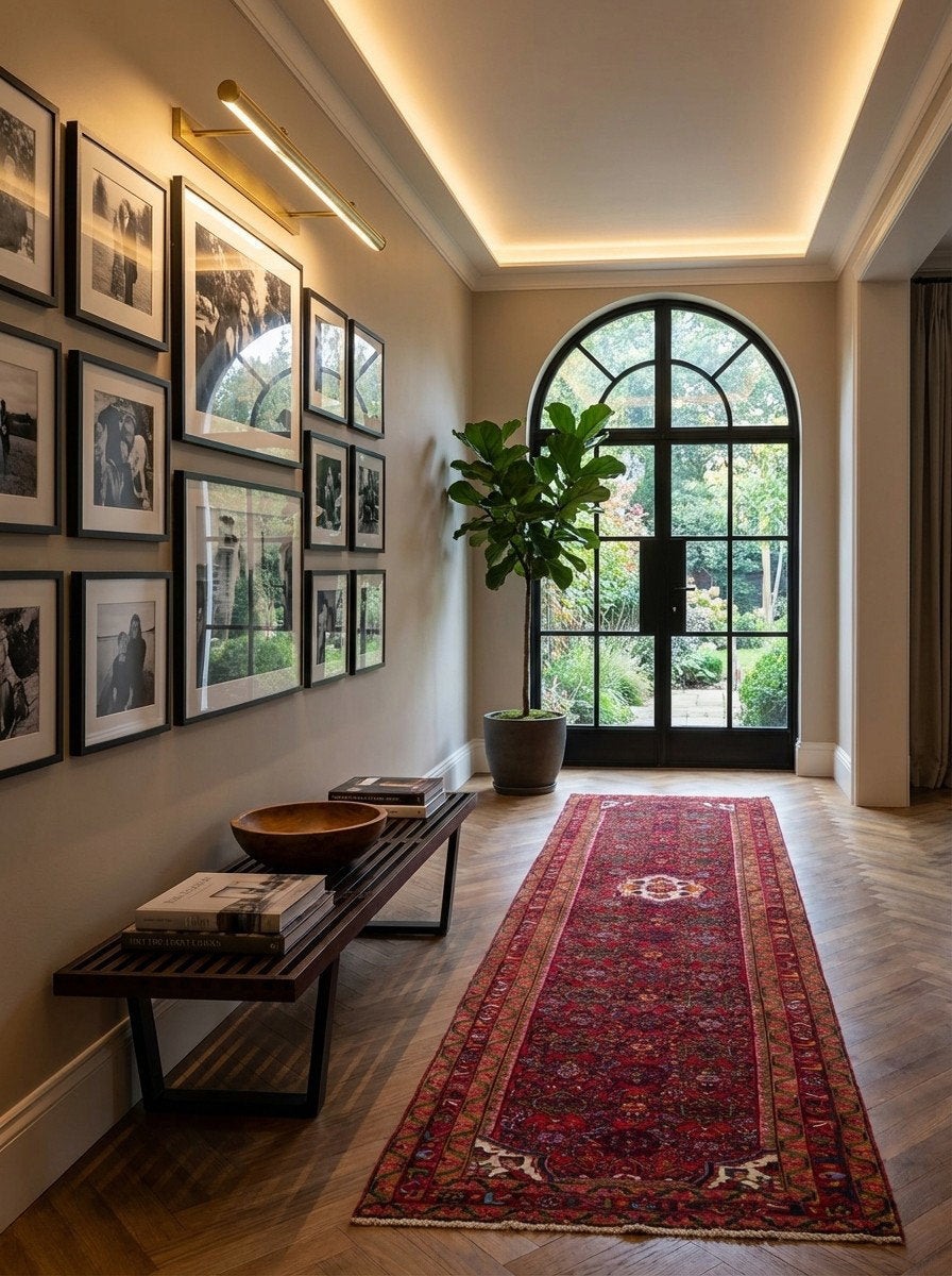 Hosseinabad — Handgefertigt, 434x92 cm, Rot, 100% Virgin Wool | Detail view