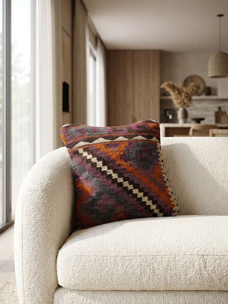 Kelim Coussin · Fait main – Multicolore, 40x40 cm, vue de détail
