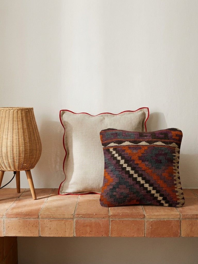 Kelim Coussin · Fait main – Multicolore, 40x40 cm, envers