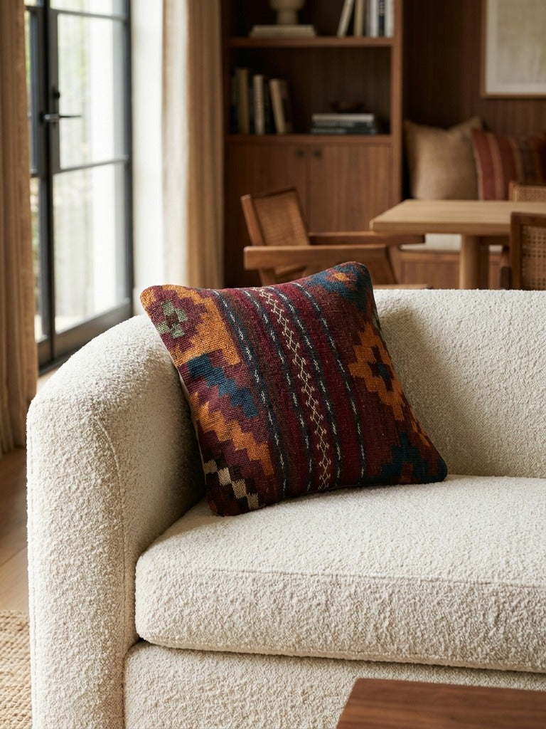 Kelim Coussin · Fait main – Multicolore, 40x40 cm, vue de détail