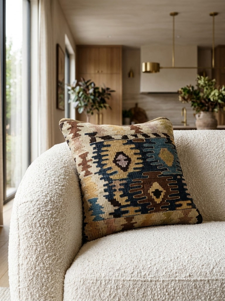 Kelim Coussin · Fait main – Multicolore, 40x40 cm, vue de détail