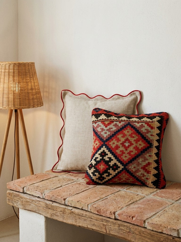 Kelim Coussin · Fait main – Multicolore, 40x40 cm, envers