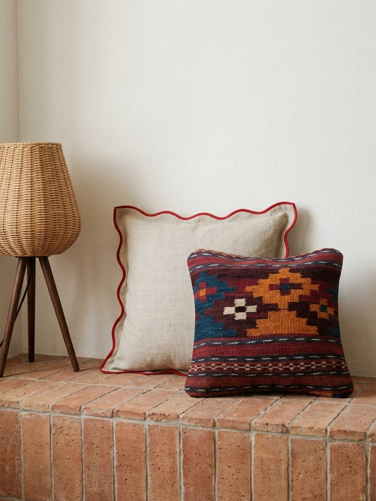 Kelim Coussin · Fait main – Multicolore, 40x40 cm, envers