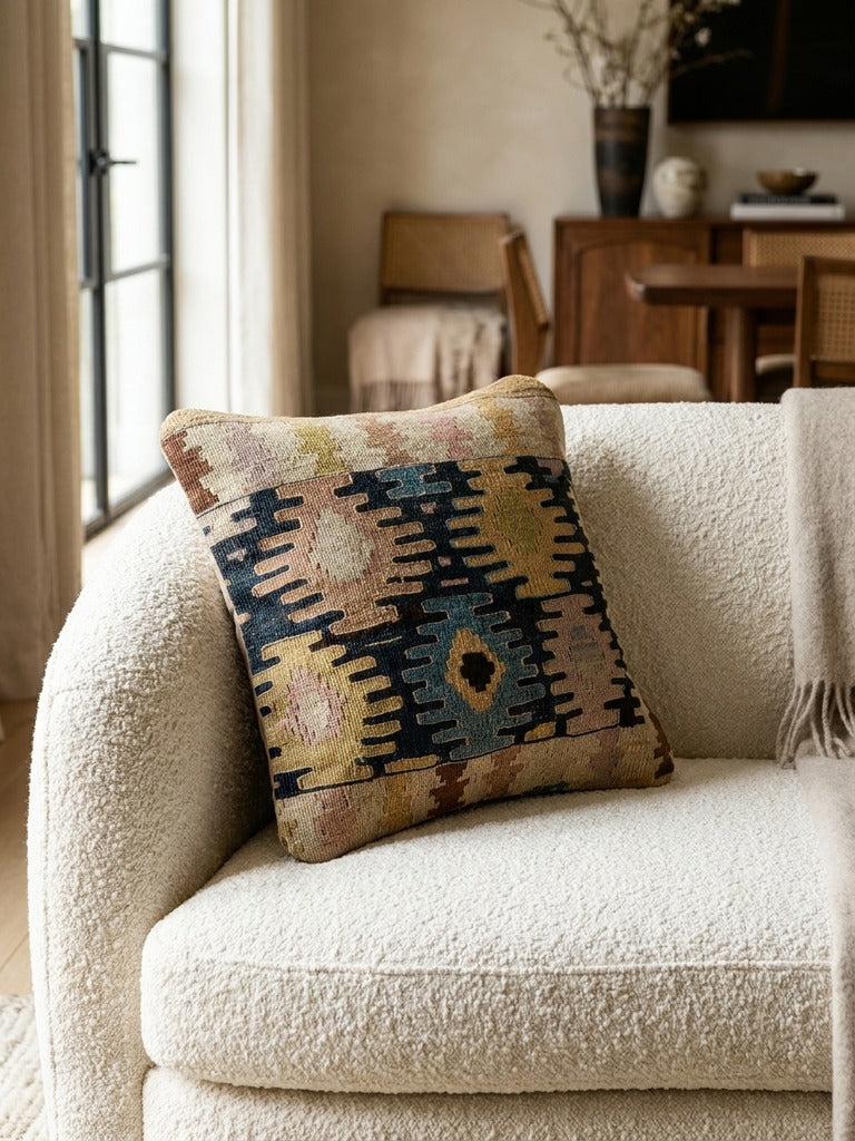 Kelim Cuscino · Fatto a mano – Multicolore, 40x40 cm, dettaglio