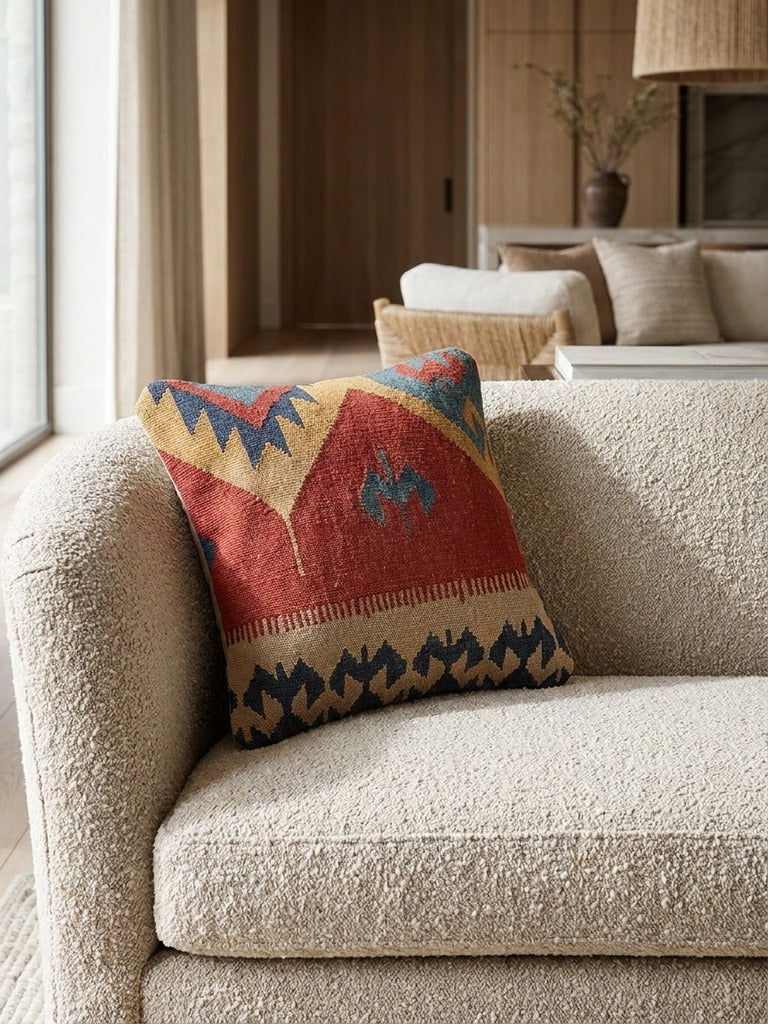 Kelim Coussin · Fait main – Multicolore, 40x40 cm, vue de détail