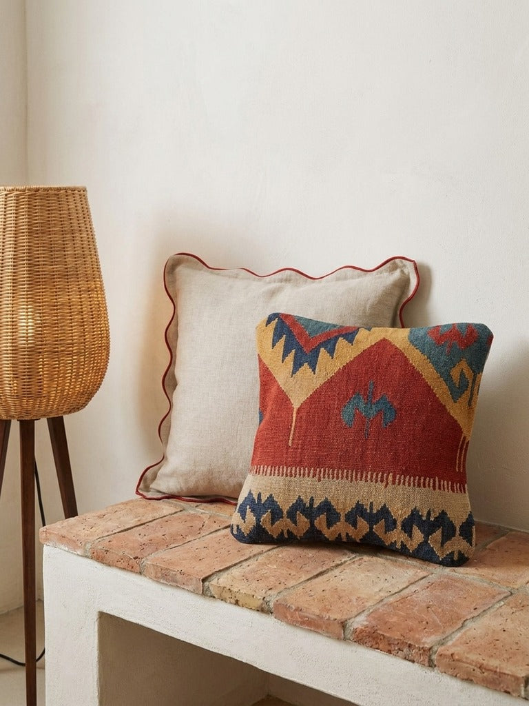 Kelim Coussin · Fait main – Multicolore, 40x40 cm, envers