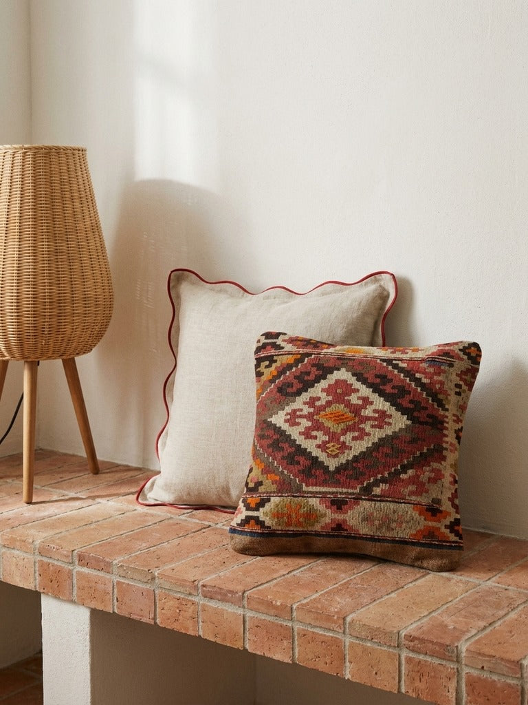 Kelim Coussin · Fait main – Multicolore, 40x40 cm, envers