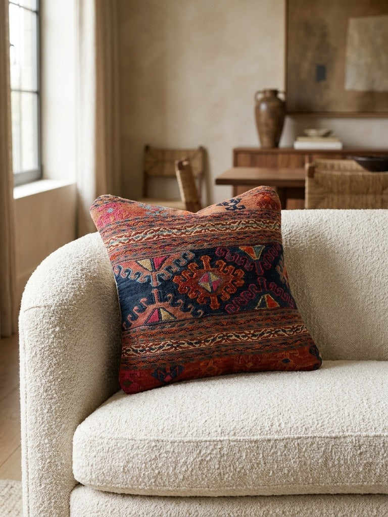 Kelim Coussin · Fait main – Multicolore, 40x40 cm, vue de détail