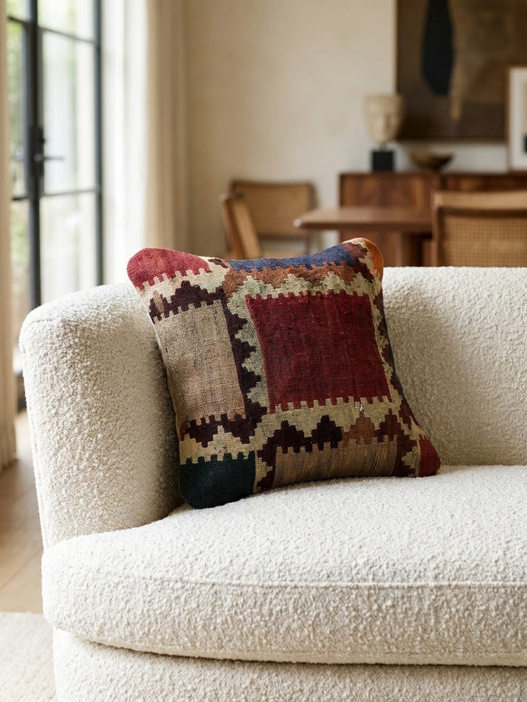 Kelim Coussin · Fait main – Multicolore, 40x40 cm, vue de détail