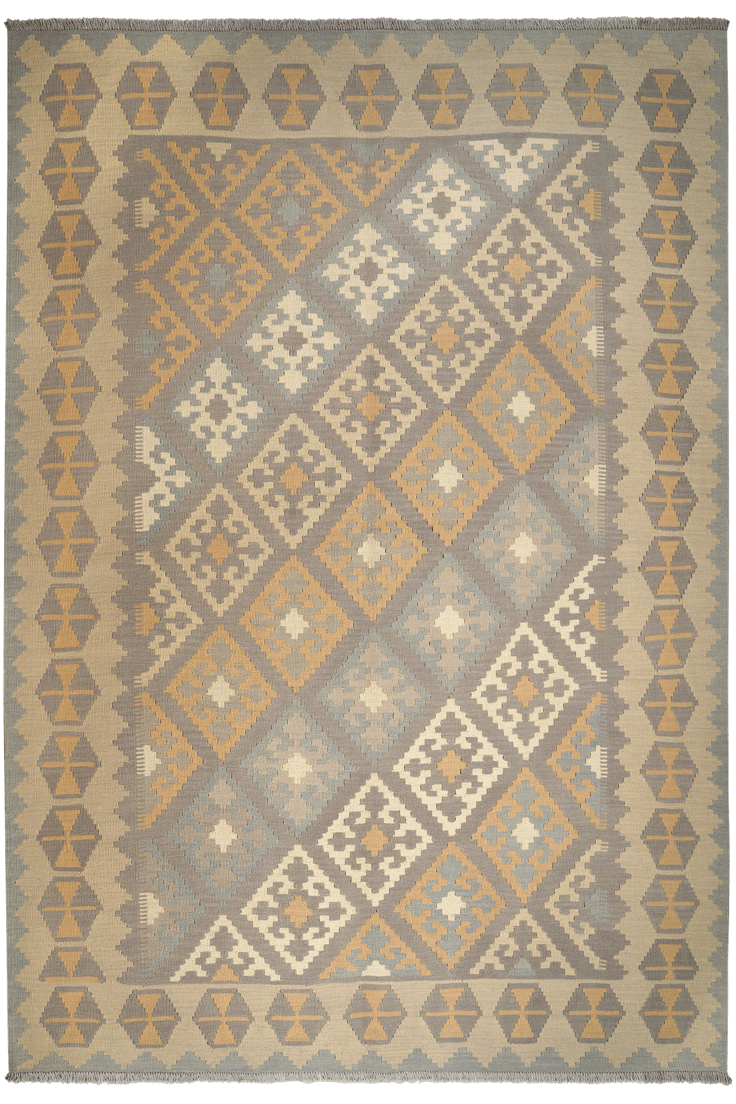 Kelim Gashgai — Handmade, 209x302 cm, Grey, 100% Virgin Wool | Main view