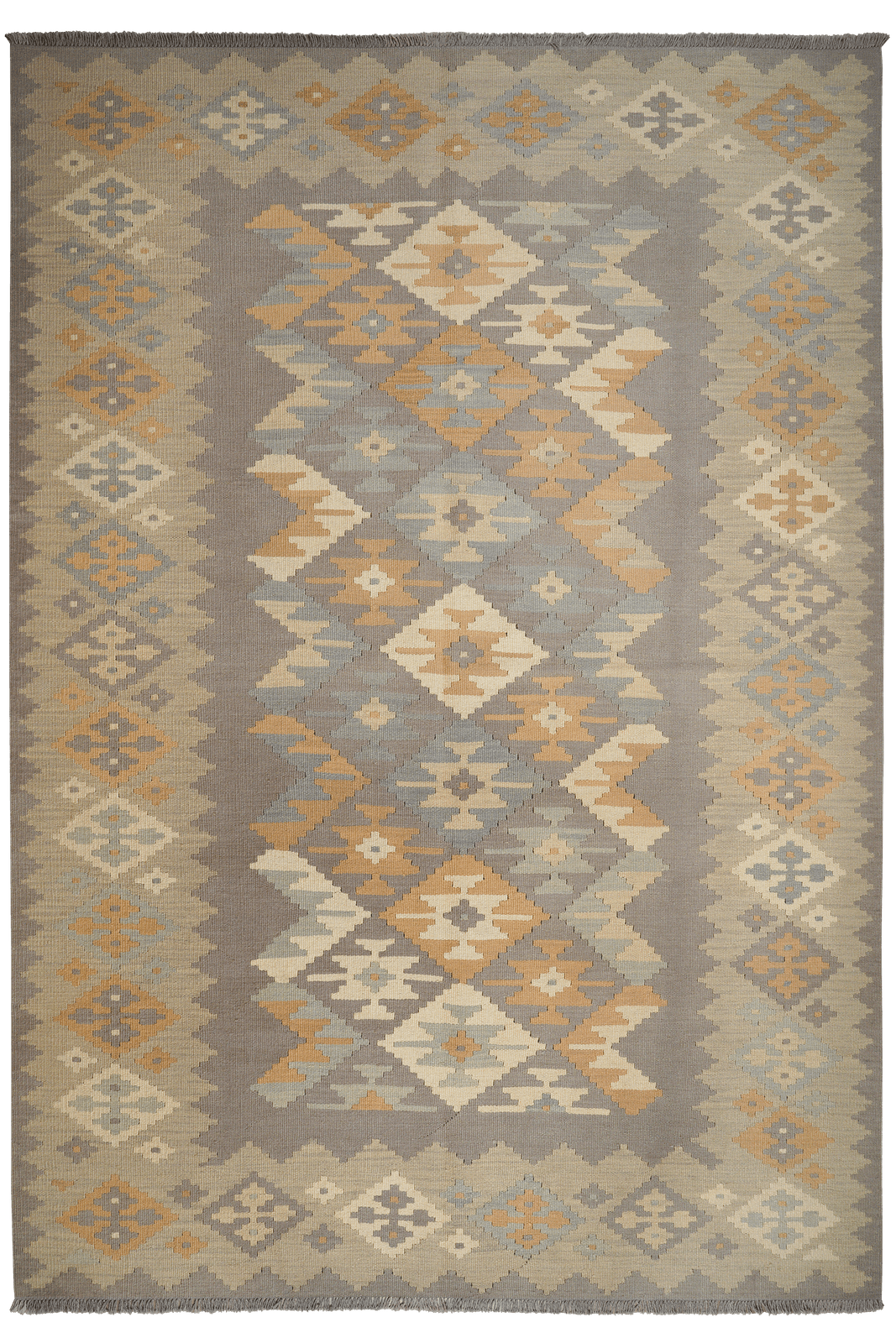 Kelim Gashgai — Handmade, 202x291 cm, Grey, 100% Virgin Wool | Main view