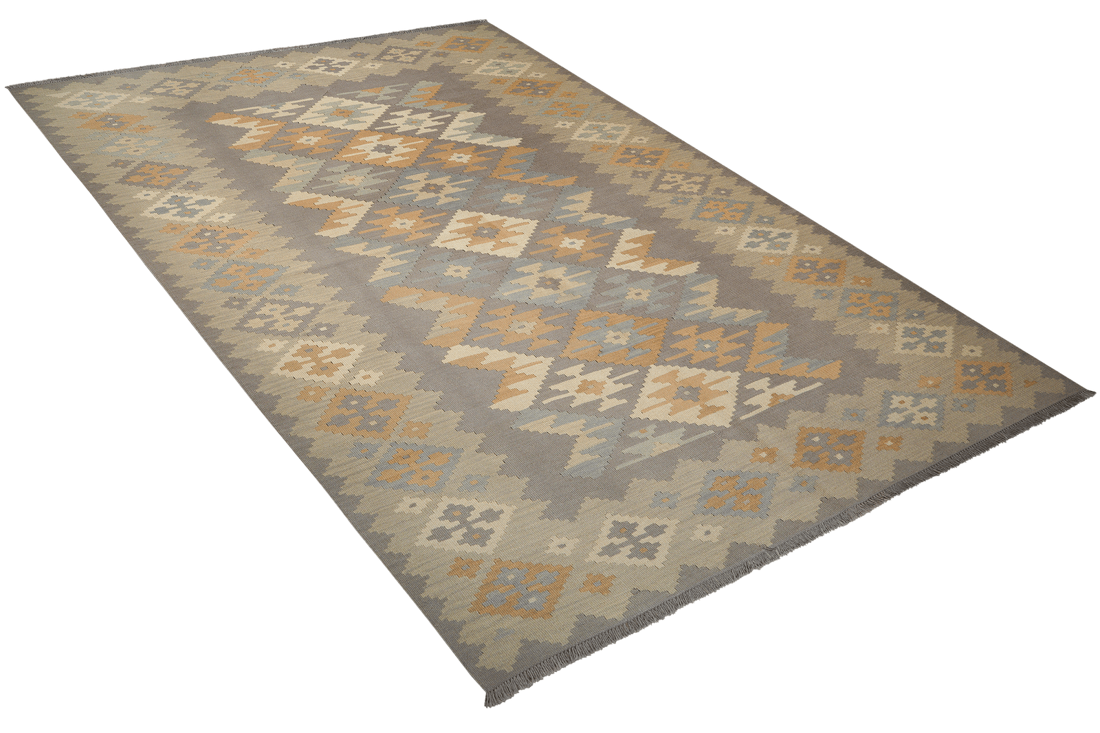 Kelim Gashgai — Handmade, 202x291 cm, Grey, 100% Virgin Wool | View 4