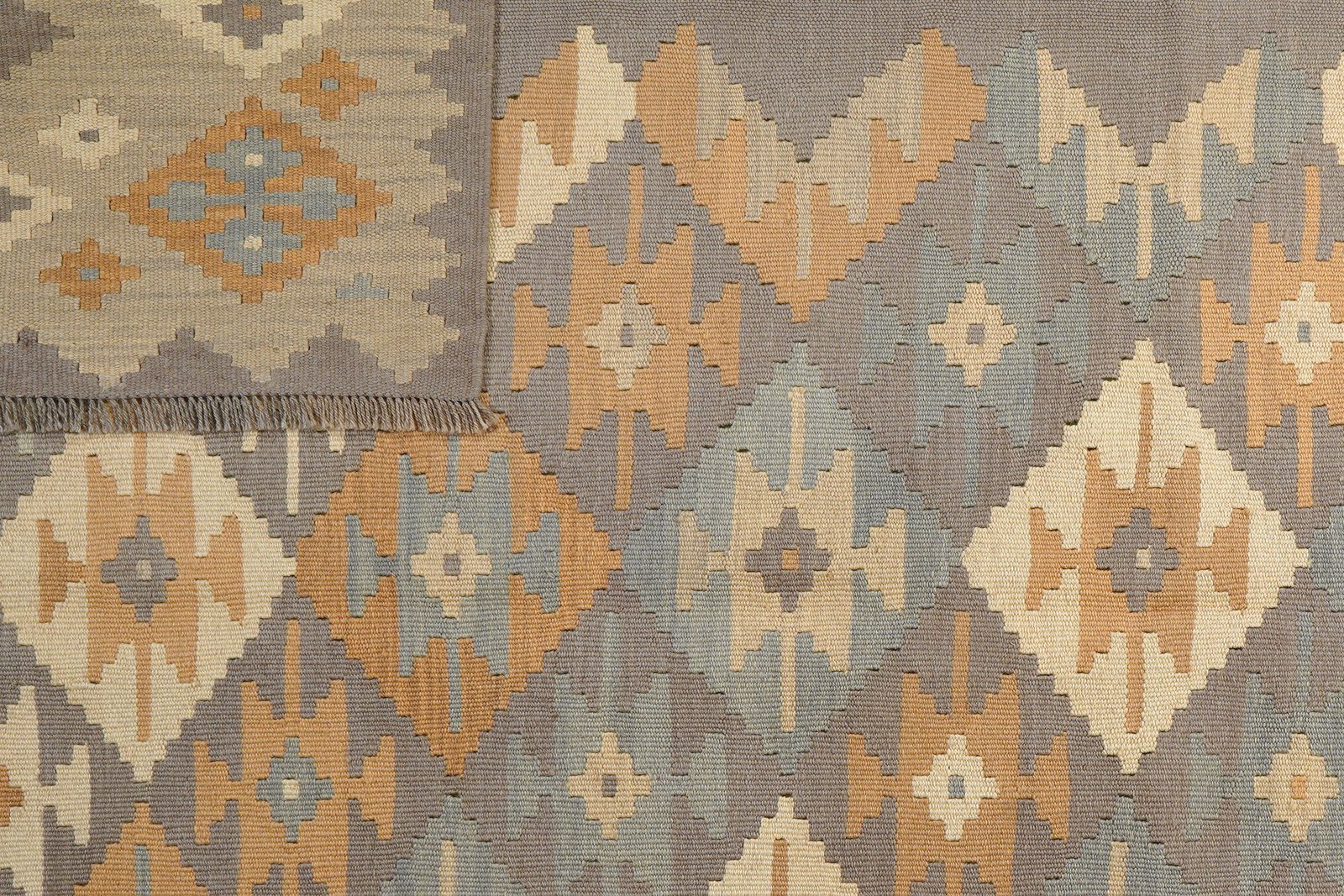 Kelim Gashgai — Handmade, 202x291 cm, Grey, 100% Virgin Wool | View 6