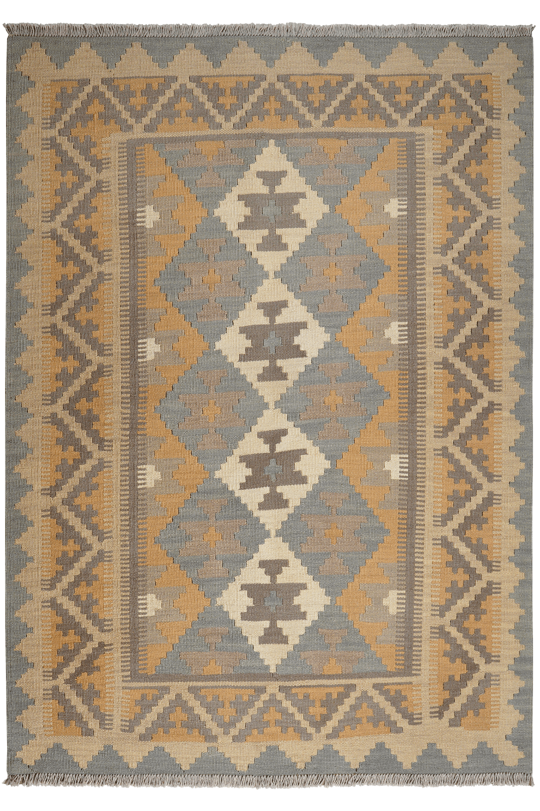 Kelim Gashgai — Handmade, 128x180 cm, Grey, 100% Virgin Wool | Main view