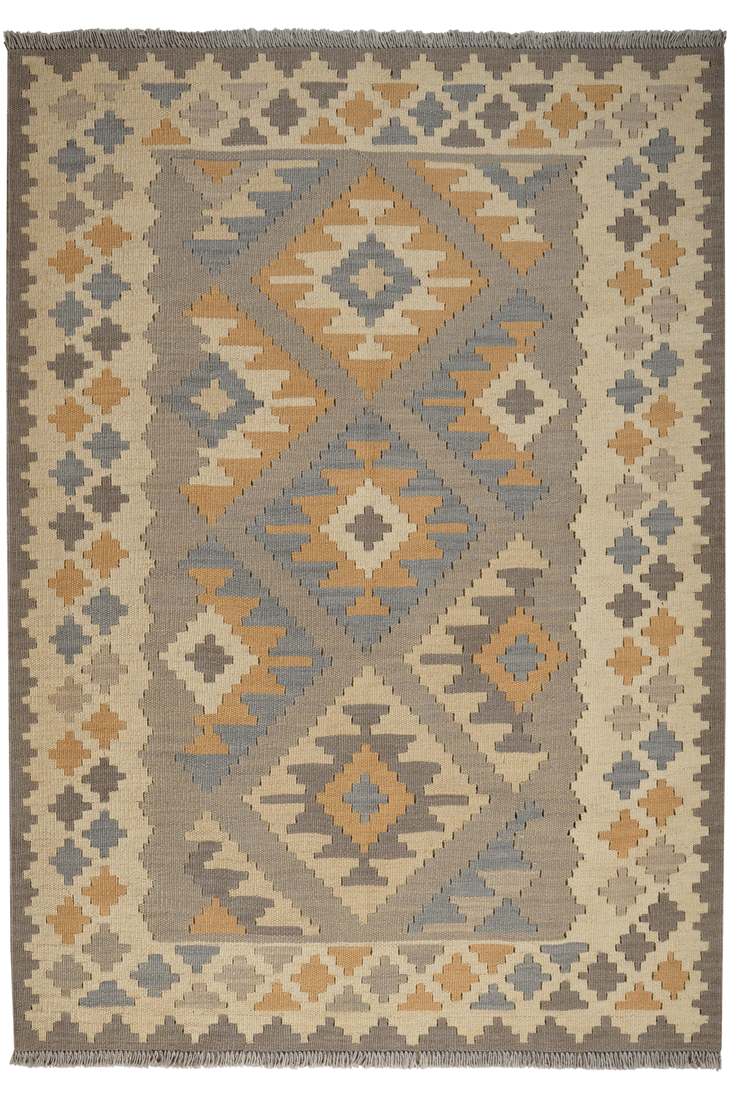 Kelim Gashgai — Handmade, 125x176 cm, Grey, 100% Virgin Wool | Main view