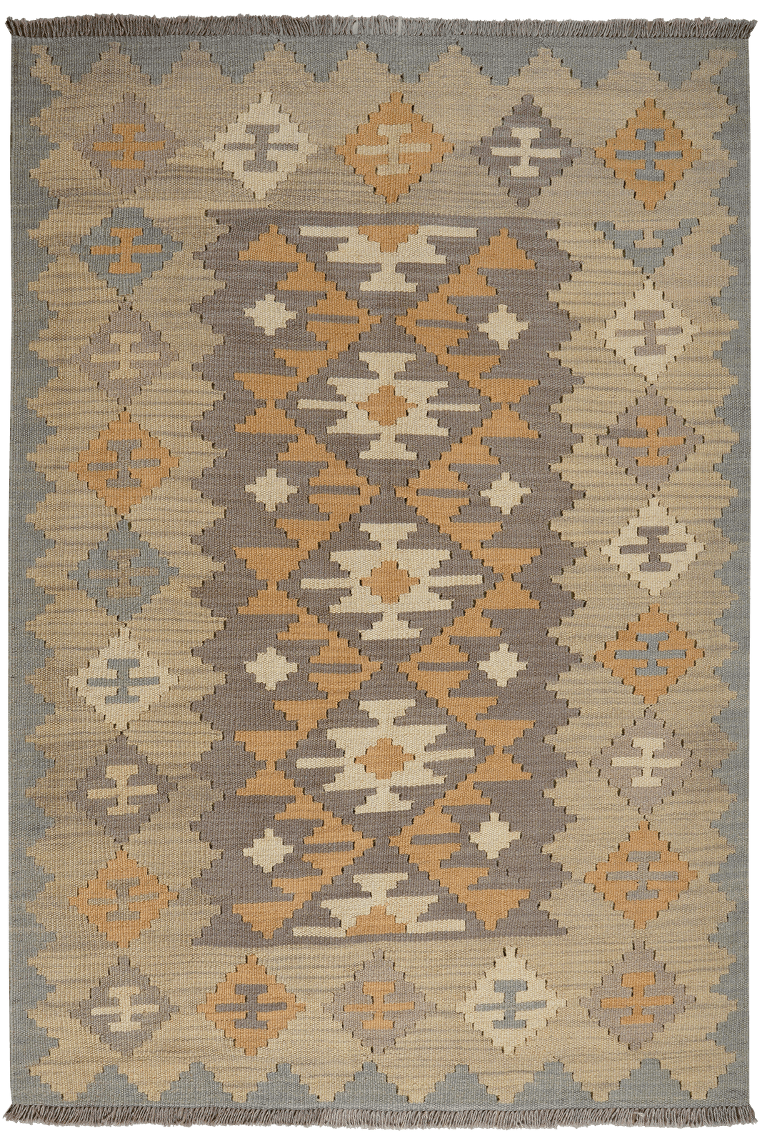 Kelim Gashgai — Handmade, 121x176 cm, Grey, 100% Virgin Wool | Main view