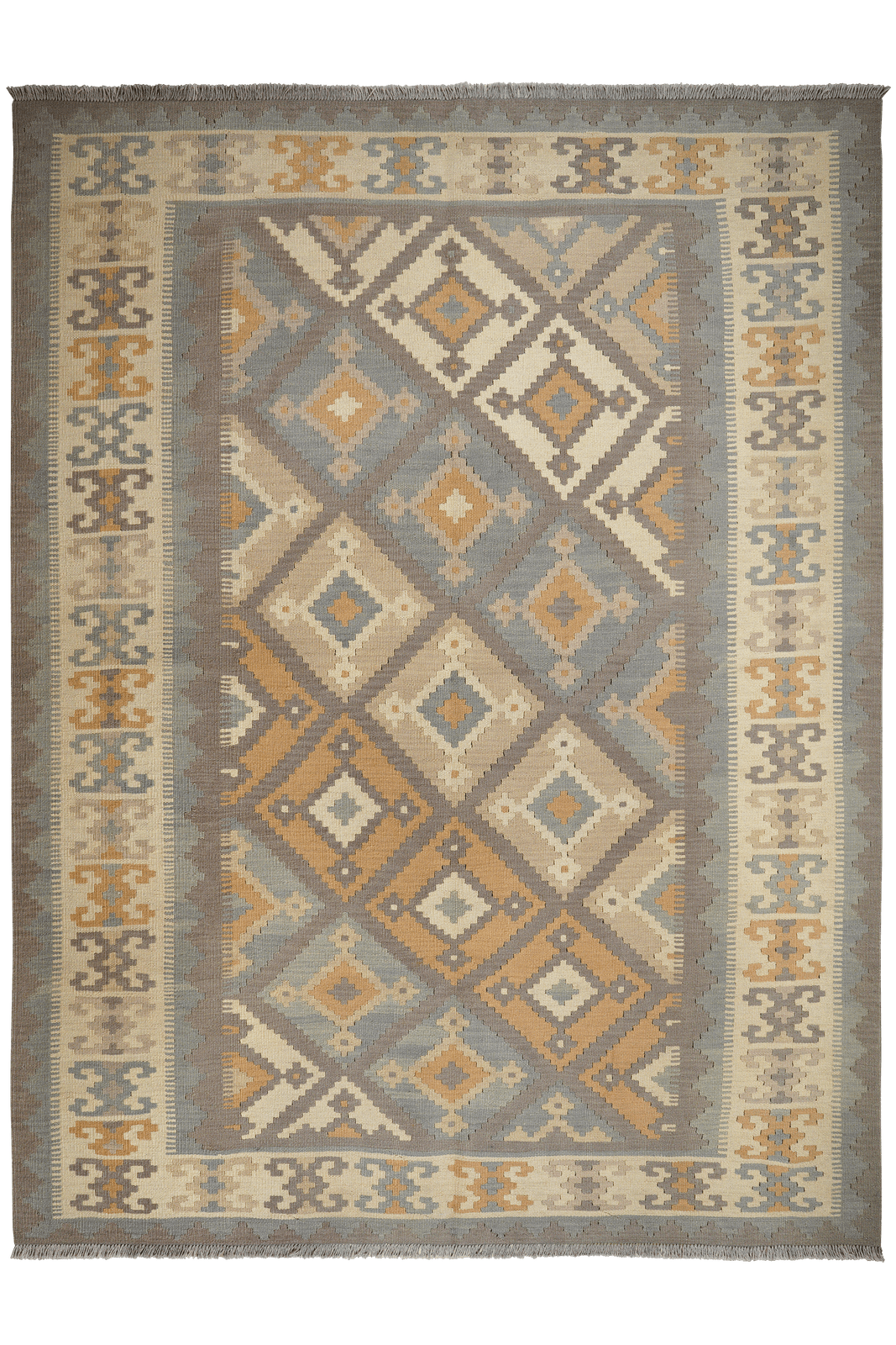 Kelim Gashgai — Handmade, 188x247 cm, Grey, 100% Virgin Wool | Main view