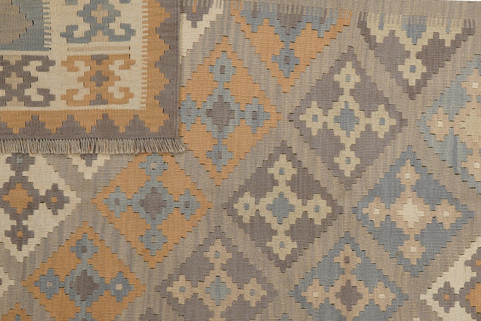 Kelim Gashgai — Handmade, 185x243 cm, Grey, 100% Virgin Wool | View 6
