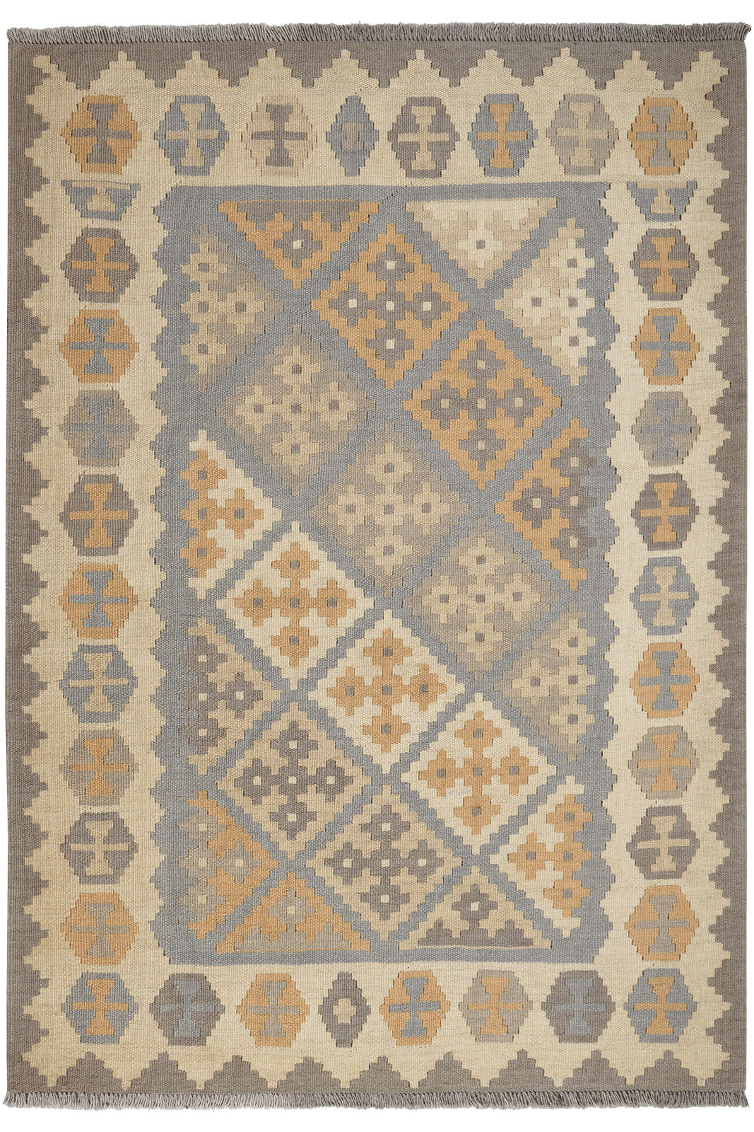 Kelim Gashgai — Handmade, 123x172 cm, Grey, 100% Virgin Wool | Main view