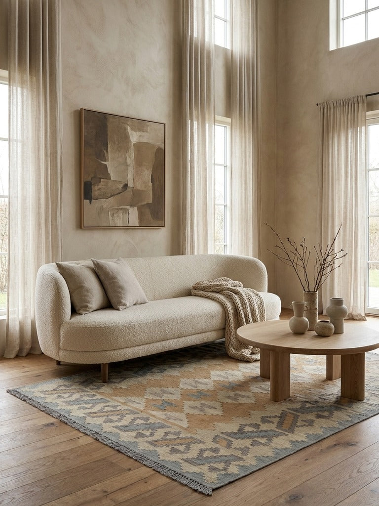 Kelim Gashgai — Handmade, 118x170 cm, Beige, 100% Virgin Wool | Detail view