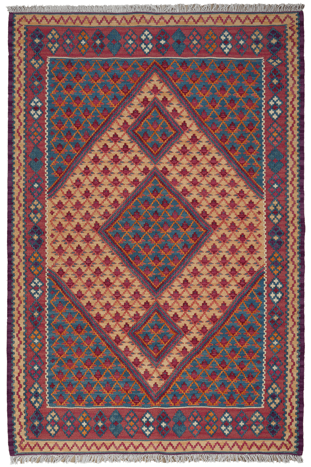 Kelim Senneh — Handmade, 107x161 cm, Beige, 100% Virgin Wool | Main view