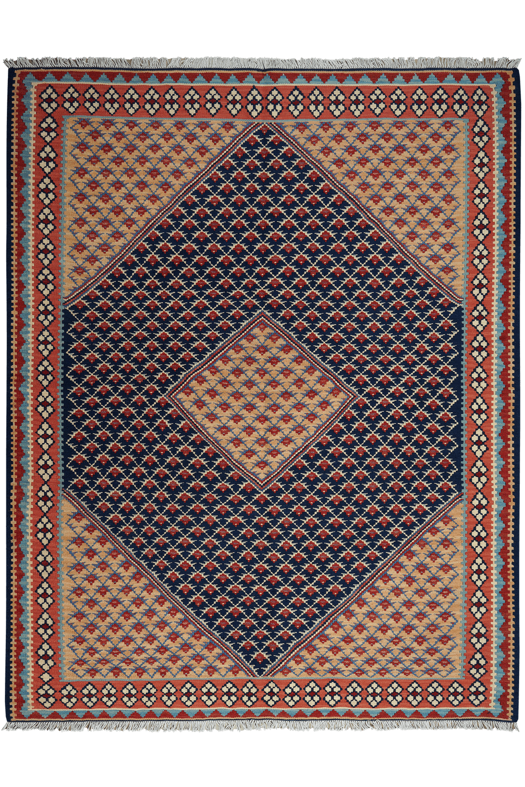 Kelim Senneh — Handmade, 153x196 cm, Blue, 100% Virgin Wool | Main view