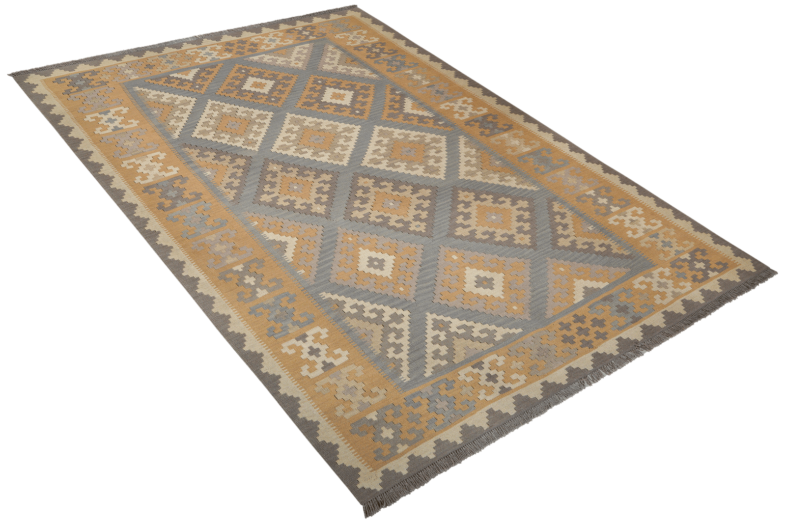 Kelim Gashgai — Handmade, 182x251 cm, Grey, 100% Virgin Wool | View 4