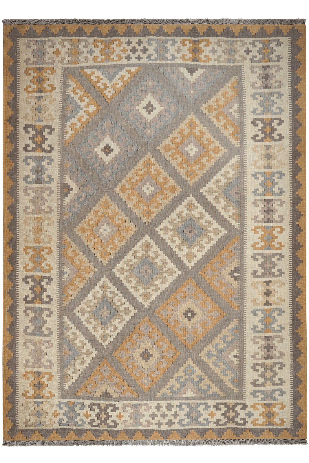Kelim Gashgai — Handmade, 182x247 cm, Grey, 100% Virgin Wool | Main view