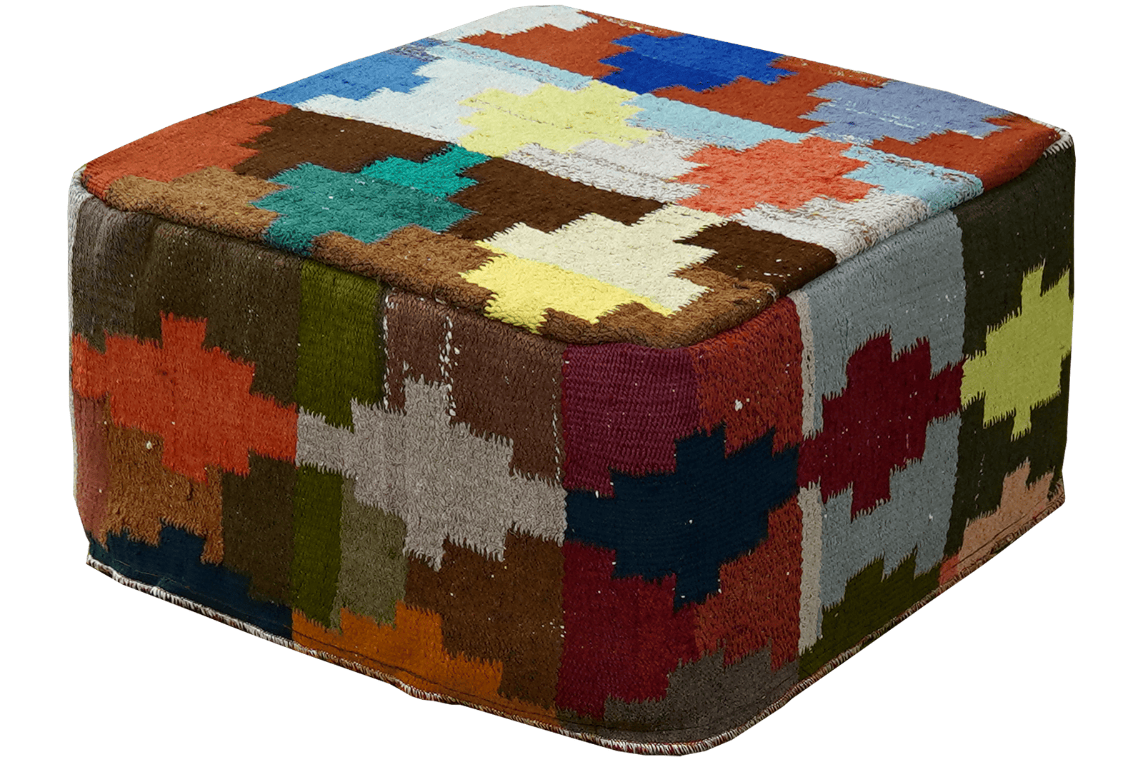 Kelim Pouf — Handmade, 65x65 cm, Multicolor, 100% Virgin Wool | View 4